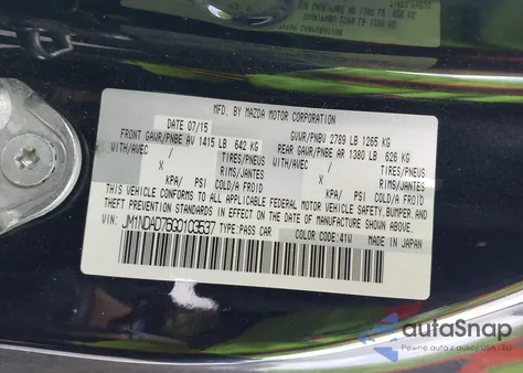 2016 Mazda Mx-5 Miata Grand Touring из США, поврежденный, VIN JM1NDAD76G0103537